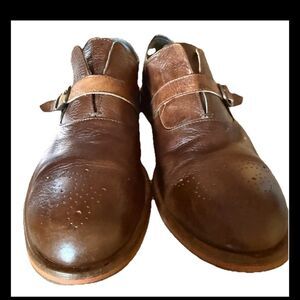 Pollini Brown Leather Single Monk Strap Men’s Dress Shoes Size Size 10.5-11 (44)